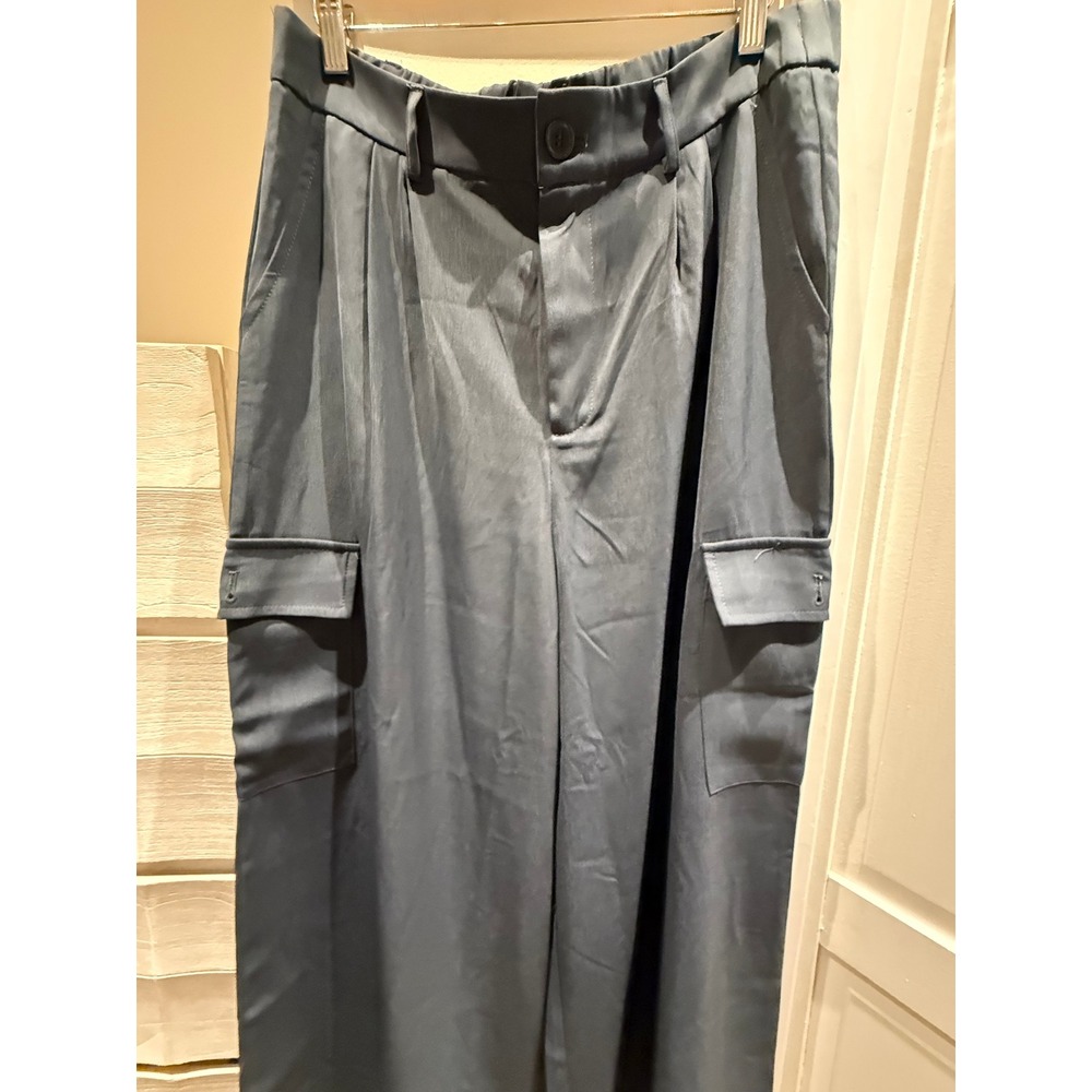 Cargo Pants Charcoal Grey Wide Leg Pleated High Rise NWT